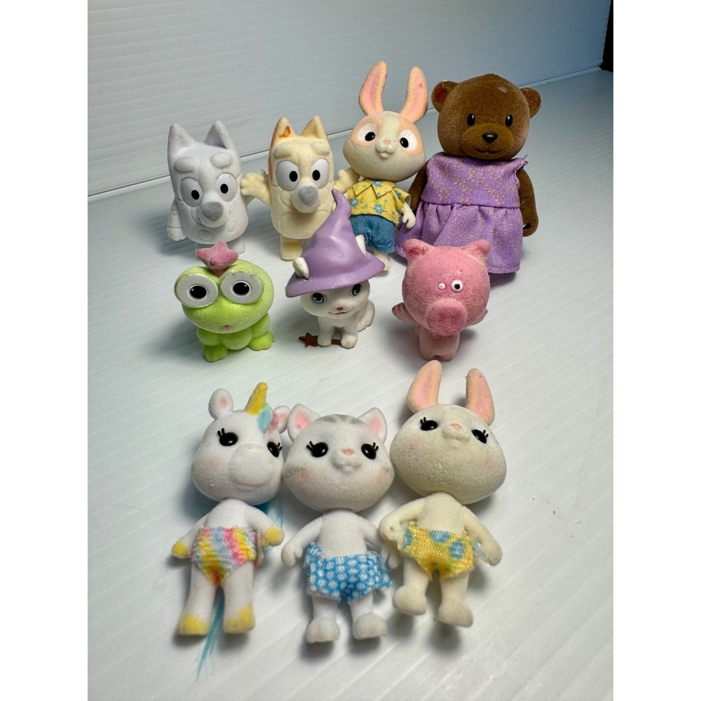 Large 10 Lot Flockie Flocked Mini Figure Bluey Sanrio Keroppi Calico Critter